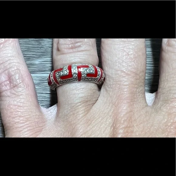 Hidalgo Sterling Silver Red Enamel Diamonique Eternity Band Ring, Size 6 - Picture 3 of 7